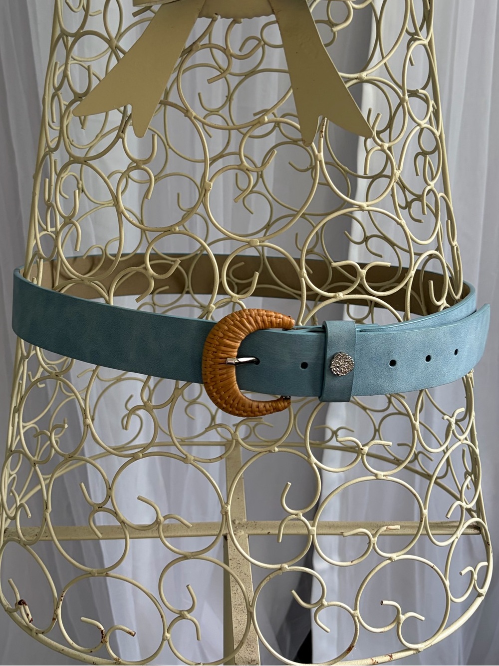 Vince Camuto Light Blue Suede Belt with Woven Tan Buckle